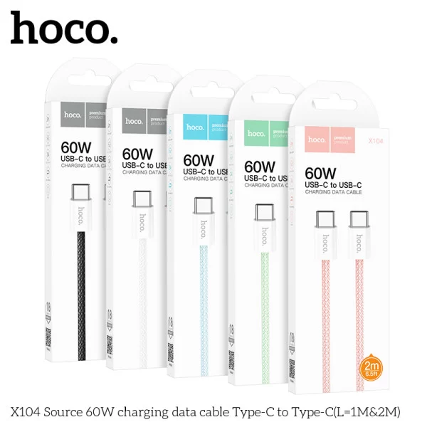 Cablu Hoco X104 Source 60W charging data cable Type-C to Type-C(L=1M) [White]